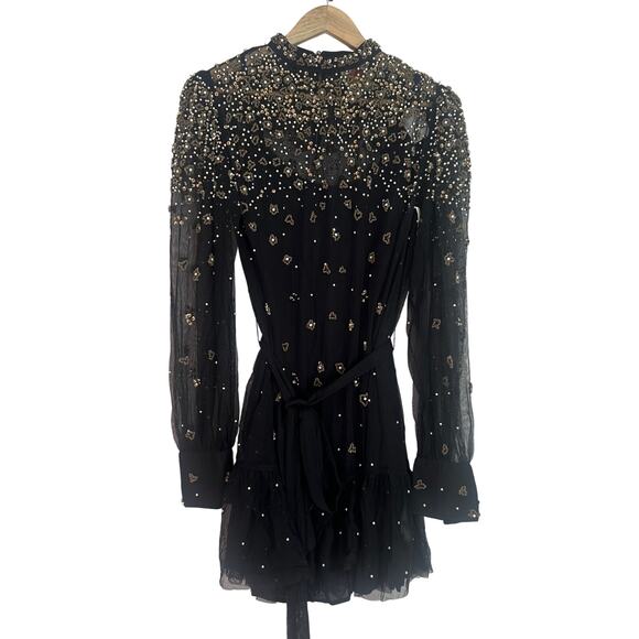 Farm Rio Black/Gold Embroidered Tulle Overlay Minidress, Concert, Party, XL NWT - Picture 4 of 12